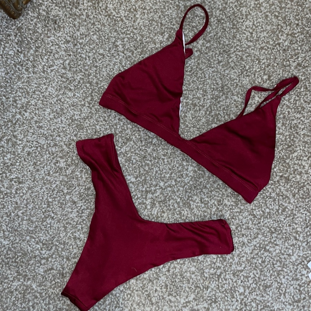 Red triangle bikini with padding cheeky bottoms